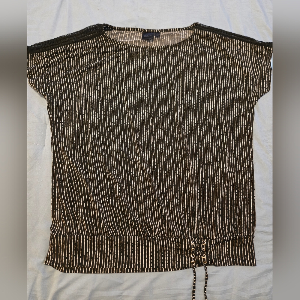 Rafaella Black and White Vertical Stripe Drawstring Hem Tank